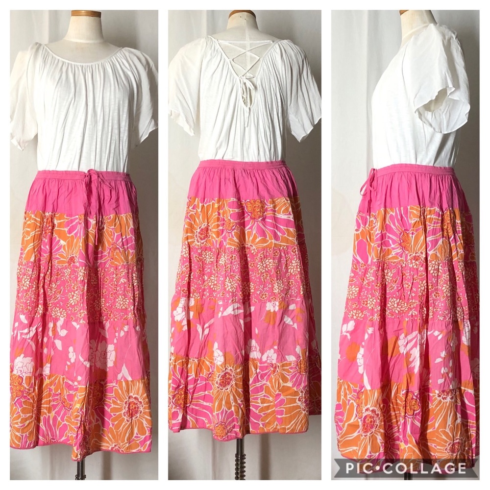 🏆HP🏆 Boho Pink Floral Print Maxi Skirt Sz 10